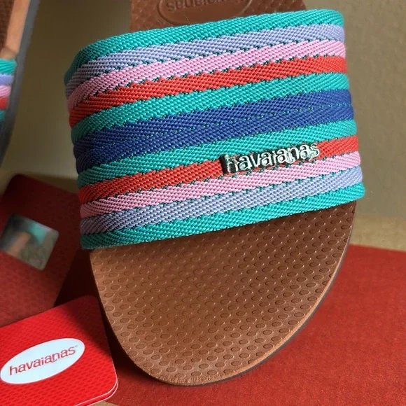 LIKE NEW Havaianas You Malta Mix Colorful Stripes Beach Slide Sandals Flip Flops - Picture 5 of 13